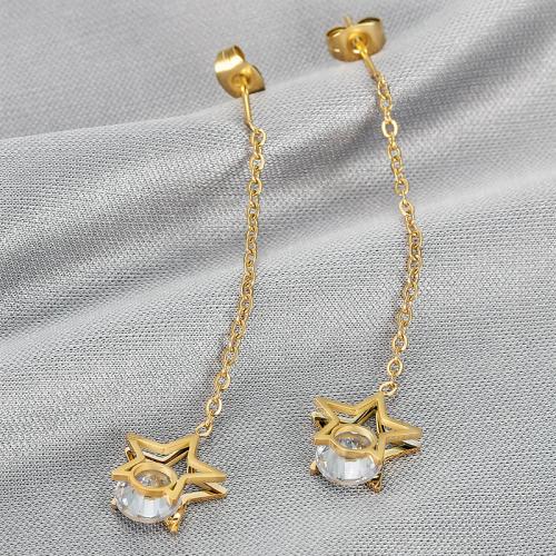 Edelstahl Tropfen Ohrring, 304 Edelstahl, mit kubischer Zirkonia, plattiert, Modeschmuck & für Frau & hohl, goldfarben, verkauft von Paar