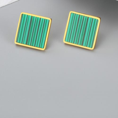 Rostfritt stål Stud Örhängen, 304 rostfritt stål, med Akryl, Square, plated, mode smycken & för kvinna, gyllene, 14x14mm, Säljs av Par
