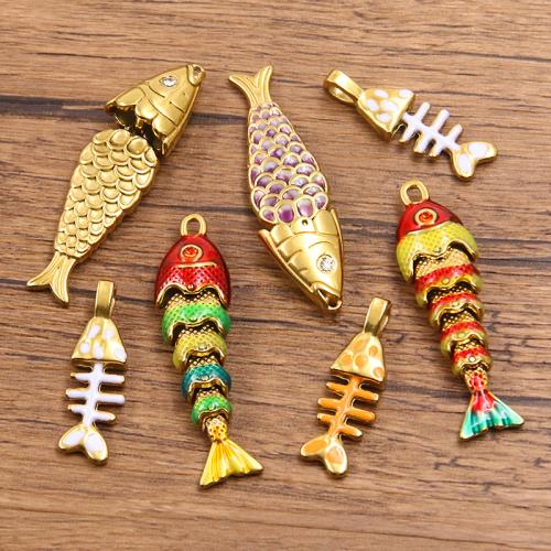 Stainless Steel Animal Pendants 304 Stainless Steel Fish plated DIY & enamel Sold By Bag