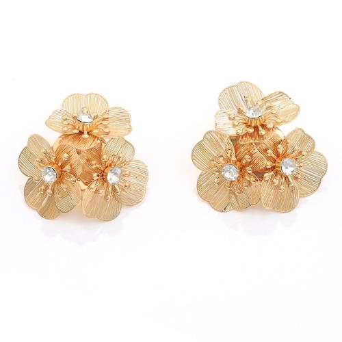 Sinkkiseos Stud Korvakorut, Kukka, kullan väri kullattu, naiselle & tekojalokivi, 37x37mm, Myymät Pair