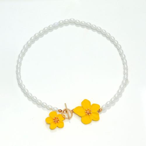 Zinek Náhrdelník, s Plastové Pearl, Květina, barva pozlacený, módní šperky & pro ženy, více barev na výběr, Délka Cca 19.3 inch, Prodáno By PC