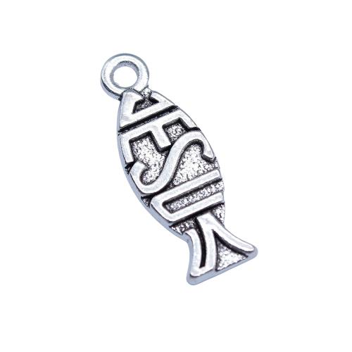 Pendentifs animaux en alliage de zinc, poisson, Plaqué de couleur d'argent, Vintage & DIY, 26x9mm, 10PC/sac, Vendu par sac