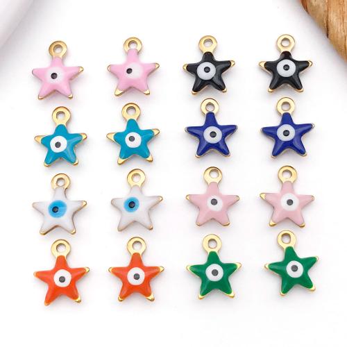 Evil Eye Hängen, 304 rostfritt stål, Star, guldfärg pläterade, DIY & emalj, fler färger för val, 9x10mm, Säljs av PC