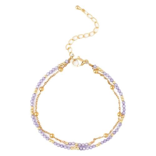 Pierre naturelle bracelet, avec alliage de zinc, Placage de couleur d'or, Double couche & Style bohème & pour femme, plus de couleurs à choisir, Longueur Environ 6.5-6.7 pouce, Vendu par PC