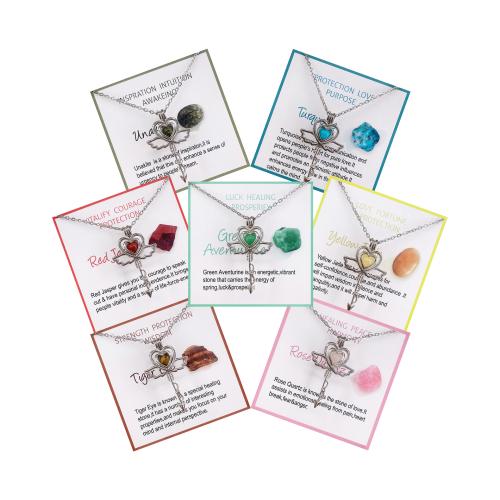 Acier inoxydable 304 collier, avec pierre gemme & laiton, Placage, différents matériaux pour le choix & unisexe & chaîne ovale, Longueur Environ 17.7 pouce, Vendu par PC