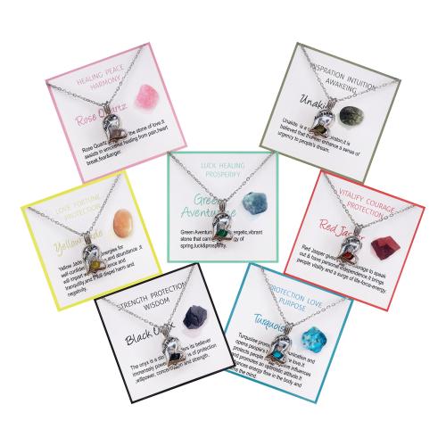 Acier inoxydable 304 collier, avec pierre gemme, coeur, Placage de couleur platine, différents matériaux pour le choix & unisexe & chaîne ovale & avec strass, Longueur Environ 17.7 pouce, Vendu par PC