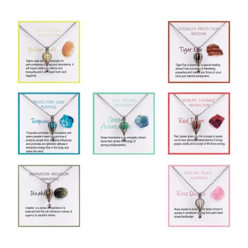 Acier inoxydable 304 collier, avec pierre gemme & laiton, Ballon chaud, Placage de couleur platine, différents matériaux pour le choix & unisexe & chaîne ovale, Longueur Environ 17.7 pouce, Vendu par PC