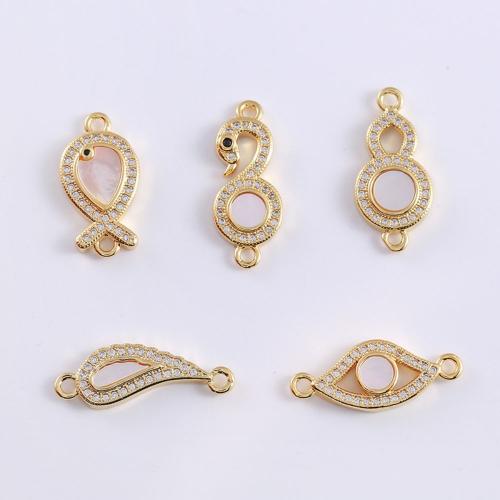 Cubic Zirconia Micro Pave Latão Connector, cobre, with concha branca, banhado, DIY & micro pavimento em zircônia cúbica, Mais cores pare escolha, níquel, chumbo e cádmio livre, 10x10x10mm, 55PCs/Bag, vendido por Bag