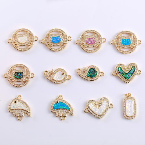 Zircon cubique Micro Pave laiton Connecteur, avec Opale, Placage, DIY & pavé de micro zircon, plus de couleurs à choisir, protéger l'environnement, sans nickel, plomb et cadmium, 10x10x10mm, 5PC/sac, Vendu par sac