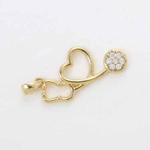 Cubique Pendentif en laiton zircon pavent, coeur, Placage, DIY & pavé de micro zircon, plus de couleurs à choisir, protéger l'environnement, sans nickel, plomb et cadmium, 24x11.50x2.30mm, Vendu par PC