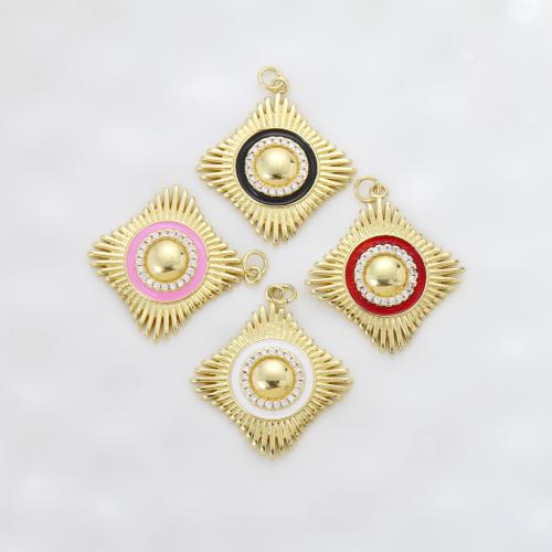 Cubique Pendentif en laiton zircon pavent, Losange, Placage, DIY & pavé de micro zircon & émail, plus de couleurs à choisir, protéger l'environnement, sans nickel, plomb et cadmium, 31.40x29x3.70mm, Vendu par PC