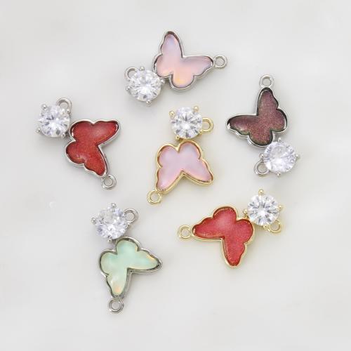 Mosaz Šperky Connector, s Pryskyřice, Motýl, á, DIY & micro vydláždit kubické zirkony, více barev na výběr, 16.70x15.70x4.60mm, Prodáno By PC
