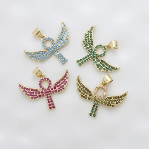 Cubique Pendentif en laiton zircon pavent, forme d'aile, Placage, DIY & pavé de micro zircon, plus de couleurs à choisir, 18.60x26x2mm, Vendu par PC