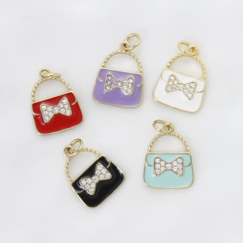 Cubique Pendentif en laiton zircon pavent, sac à main, Placage, DIY & pavé de micro zircon & émail, plus de couleurs à choisir, 16x12x1.90mm, Vendu par PC