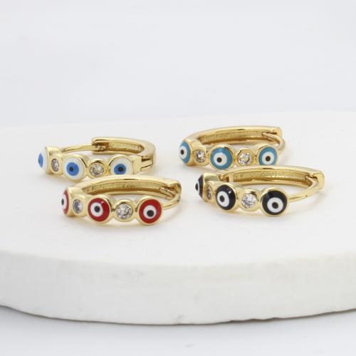 Evil Eye korvakorut, Messinki, päällystetty, tee-se-itse & Micro Pave kuutiometriä zirkonia & emali, enemmän värejä valinta, 14.70x12.80x3.20mm, Myymät Pair