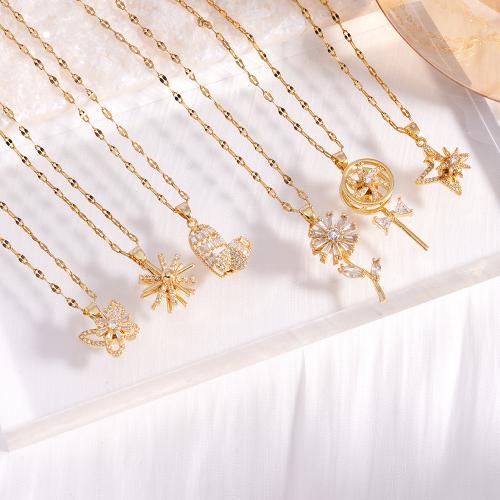 Collier en laiton cubique Zircon Micro Pave, Placage, styles différents pour le choix & pavé de micro zircon & pour femme & creux, doré, Vendu par PC