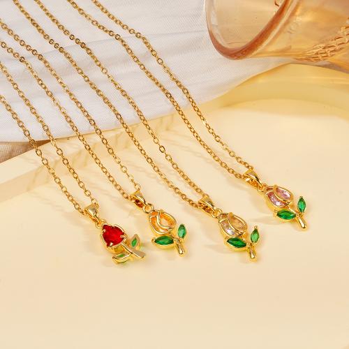 Collier en laiton cubique Zircon Micro Pave, Placage de couleur d'or, bijoux de mode & pavé de micro zircon & pour femme, plus de couleurs à choisir, Vendu par PC