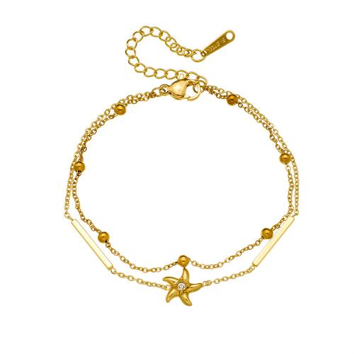 Bracciale gioielli in acciaio inossidabile, 304 acciaio inox, placcato color oro, Doppio strato & per la donna & con strass, Venduto da PC