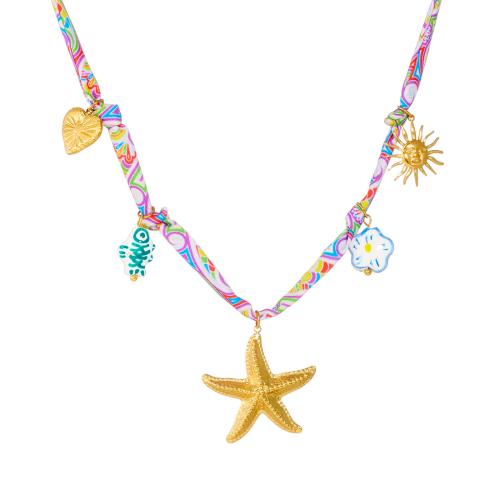 Nehrđajućeg čelika, nakit ogrlice, 304 nehrđajućeg čelika, s Porculan & Pamuk, zlatna boja pozlaćen, modni nakit & ispis & za žene, Prodano By PC