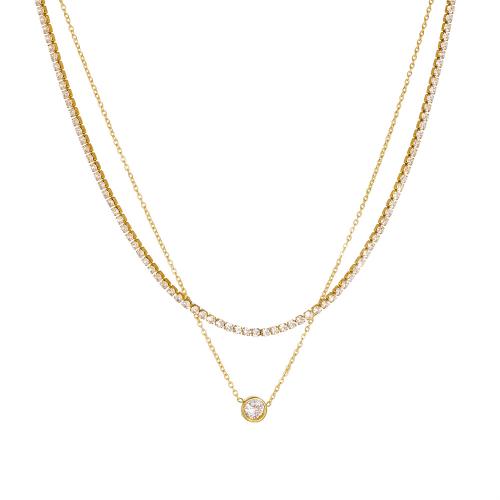 Stainless Steel smycken halsband, 304 rostfritt stål, plated, Dubbla lager & olika stilar för val & för kvinna & med strass, gyllene, Säljs av PC