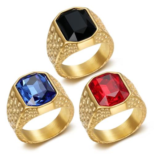 Cubic Zirconia nerezové prst prsten, 304 Stainless Steel, s Cubic Zirconia, barva pozlacený, módní šperky & různé velikosti pro výběr & pro muže, více barev na výběr, Prodáno By PC