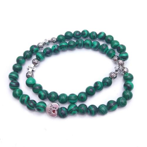 Gemstone Bracelets Zinc Alloy with Malachite Cross plated fashion jewelry 6mm Length 17 cm Sold By PC