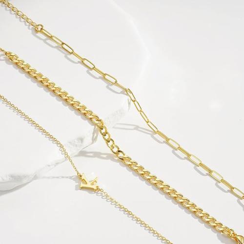 Brass Bracelet Set Alphabet Letter 14K gold plated three pieces & for woman Length Approx 7.9 Inch Sold By Set