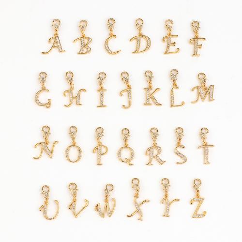 Cubique Pendentif en laiton zircon pavent, Lettre d’alphabet, Placage de couleur d'or, DIY & styles différents pour le choix & pavé de micro zircon, 18x27mm, Vendu par PC