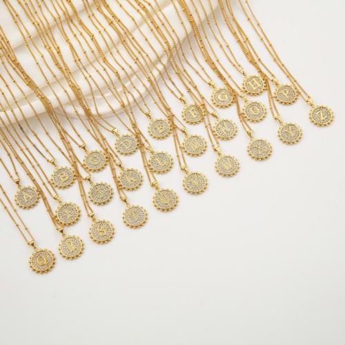 laiton collier, avec 2inch chaînes de rallonge, Lettre d’alphabet, Placage de couleur d'or, unisexe & styles différents pour le choix & pavé de micro zircon, Longueur Environ 18.1 pouce, Vendu par PC