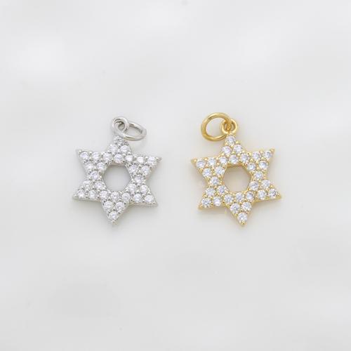Cubique Pendentif en laiton zircon pavent, Hexagram, Placage, DIY & pavé de micro zircon, plus de couleurs à choisir, protéger l'environnement, sans nickel, plomb et cadmium, 16.80x14.60x2.10mm, Vendu par PC