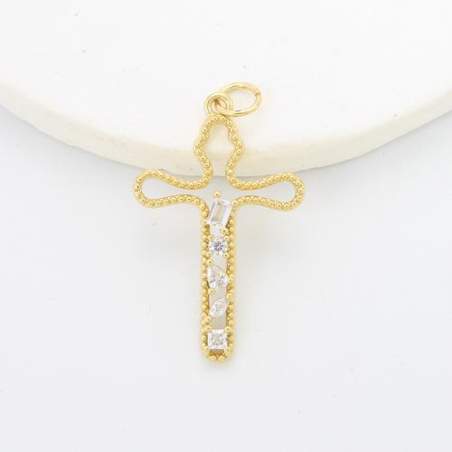 Cubique Pendentif en laiton zircon pavent, croix, Placage, DIY & pavé de micro zircon, Or, protéger l'environnement, sans nickel, plomb et cadmium, 27.70x17.40x2.20mm, Vendu par PC