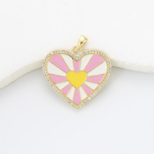 Bijoux pendentifs en laiton, coeur, Placage, DIY & pavé de micro zircon & émail, plus de couleurs à choisir, protéger l'environnement, sans nickel, plomb et cadmium, 23x24.40x2mm, Vendu par PC