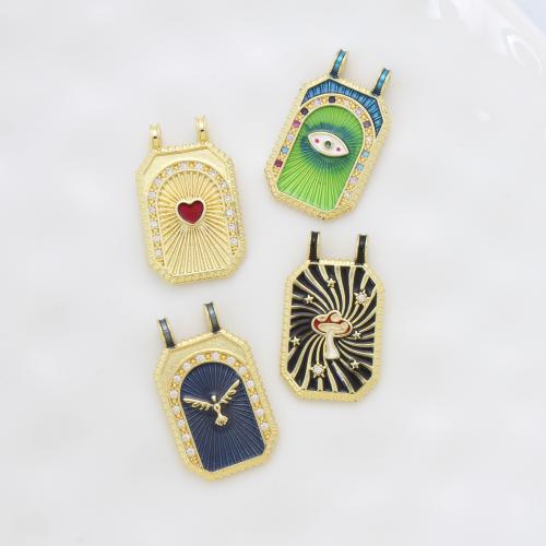 Cubique Pendentif en laiton zircon pavent, Placage, DIY & pavé de micro zircon & émail & double trou, plus de couleurs à choisir, protéger l'environnement, sans nickel, plomb et cadmium, 29.60x17.60x2.80mm, Vendu par PC
