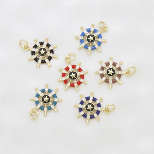 Cubique Pendentif en laiton zircon pavent, roue de bateau, Placage, DIY & pavé de micro zircon & émail, plus de couleurs à choisir, protéger l'environnement, sans nickel, plomb et cadmium, 18x15.70x2.30mm, Vendu par PC