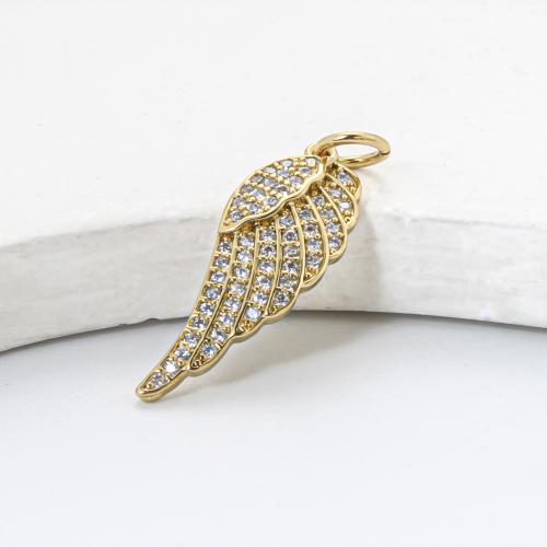 Cubique Pendentif en laiton zircon pavent, forme de plume, Placage, DIY & pavé de micro zircon, plus de couleurs à choisir, protéger l'environnement, sans nickel, plomb et cadmium, 22.60x8.40x2.20mm, Vendu par PC