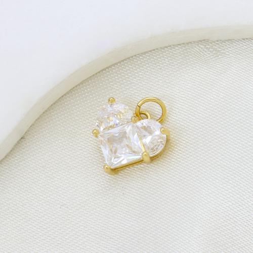 Cubic Zirconia (CZ) Brass Medálok, Sárgaréz, Szív, galvanizált, DIY & mikro egyengetni cirkónia, aranysárga, nikkel, ólom és kadmium mentes, 12x12x4.90mm, Által értékesített PC