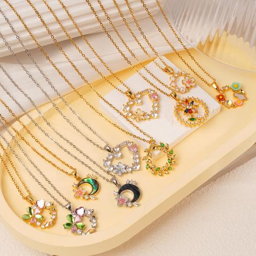 Cubic Cirkon Micro Pave Brass Ogrlica, Mesing, pozlaćen, različitih stilova za izbor & micro utrti kubni cirkonij & za žene & emajl, više boja za izbor, Prodano By PC