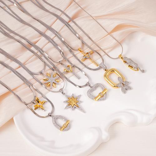 Collier en laiton cubique Zircon Micro Pave, Placage, styles différents pour le choix & pavé de micro zircon & pour femme & deux tons, Vendu par PC