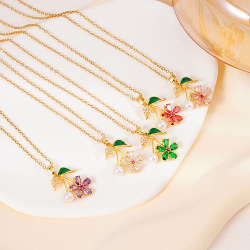 Collier en laiton cubique Zircon Micro Pave, avec perle de plastique, Placage de couleur d'or, pavé de micro zircon & pour femme & émail, plus de couleurs à choisir, Vendu par PC