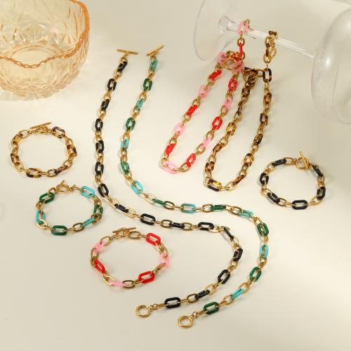 Stainless Steel smycken Ställer, 304 rostfritt stål, med Harts, 18K guldpläterad, mode smycken & olika stilar för val & för kvinna, fler färger för val, Säljs av PC