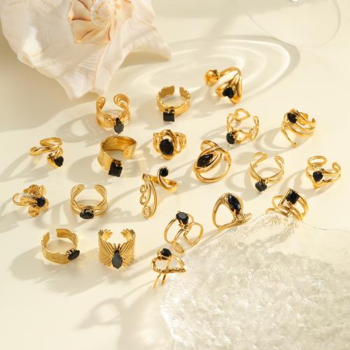 Zirkonia Edelstahl-Finger- Ring, 304 Edelstahl, mit kubischer Zirkonia, plattiert, verschiedene Stile für Wahl & für Frau & hohl, goldfarben, verkauft von PC