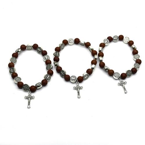 Zinc Alloy Bracelet with Plastic Cross silver color plated fashion jewelry mixed colors 8mm Length 18 cm Sold By Set