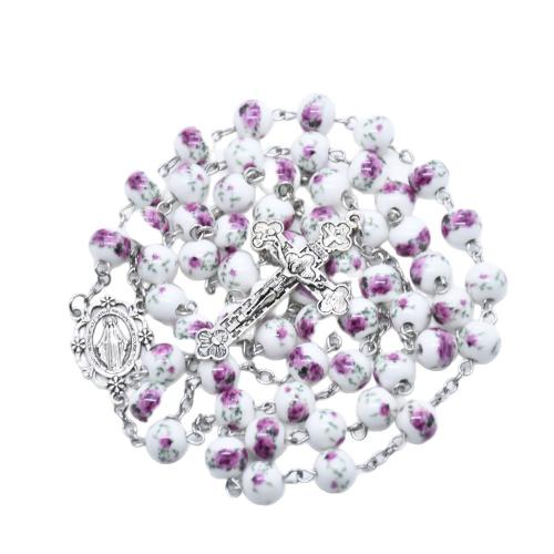 Krunica Ogrlica, Cink Alloy, s Porculan, Križ, tiskanje, modni nakit, više boja za izbor, 8mm, Dužina 41 cm, Prodano By PC