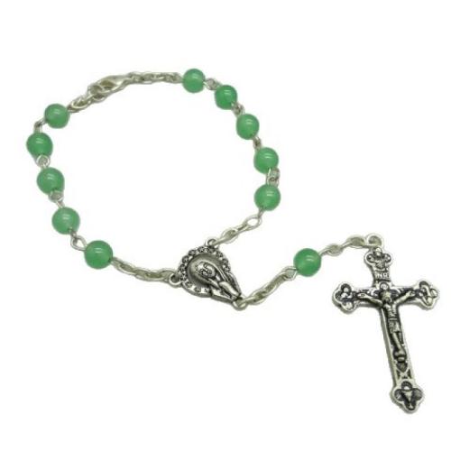 Glass Beads Bracelet Zinc Alloy with Glass Cross plated fashion jewelry mixed colors 6mm Length 13 cm Sold By PC