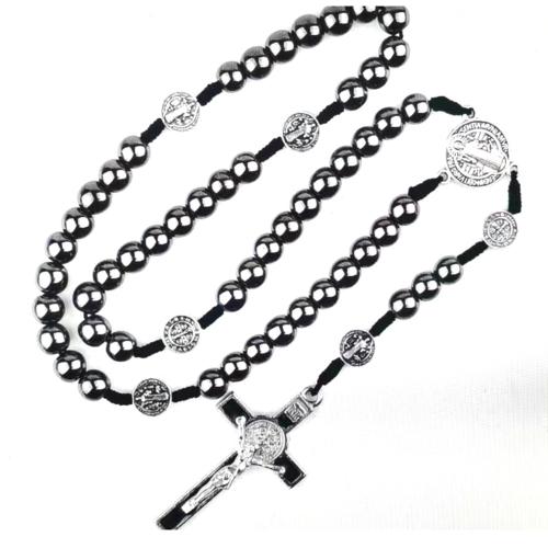 Krunica Ogrlica, Cink Alloy, s Non-magnetska hematit, Križ, pozlaćen, modni nakit, miješana boja, 8mm, Dužina 72 cm, Prodano By PC