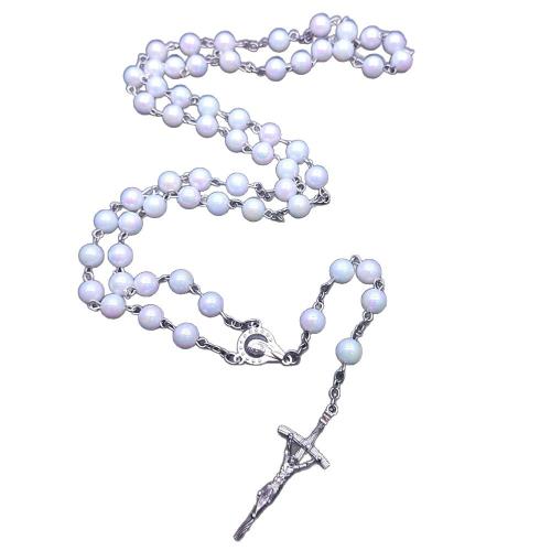 Colar Rosário, liga de zinco, with Concha de resina, Cruz, joias de moda, cores misturadas, 8mm, comprimento 84 cm, vendido por PC