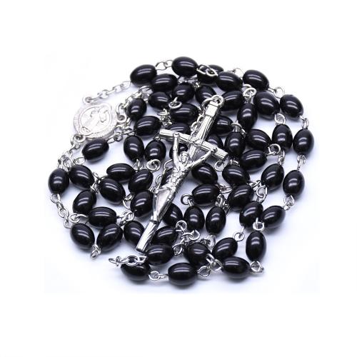 rozenkrans Ketting, Zinc Alloy, met Glas, Oversteken, plated, mode sieraden, gemengde kleuren, 8mm, Lengte 58.5 cm, Verkocht door PC