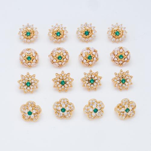 Brass Button Findings Flower gold color plated DIY & with rhinestone 9mm Sold By Bag