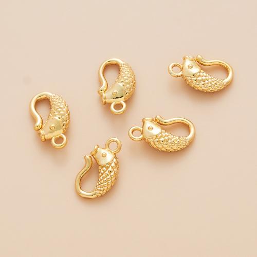 Mässing Lås, Fisk, guldfärg pläterade, DIY, 15x8mm, 10PC/Lot, Säljs av Lot