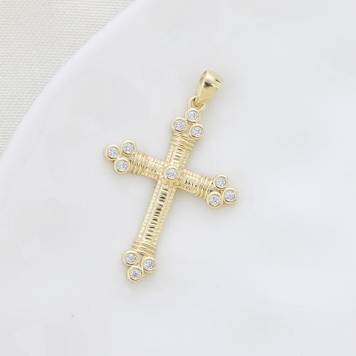 Cubique Pendentif en laiton zircon pavent, croix, Placage, DIY & pavé de micro zircon, doré, protéger l'environnement, sans nickel, plomb et cadmium, 28.70x20.30x2.50mm, Vendu par PC